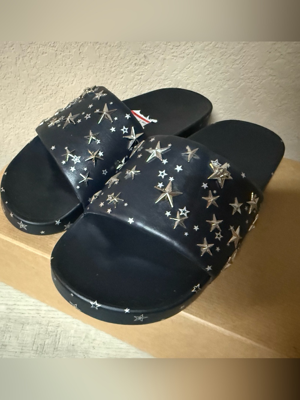 Tory Burch Black Slide Sandals with Silver Star Studs